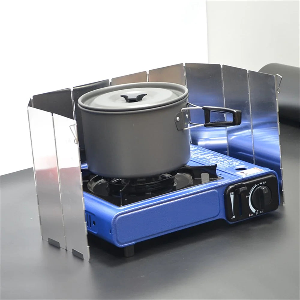 Folding Outdoor Stove Windscreen Aluminum Camping Stove 10 Plates Windshield Burner Windshield with Nylon Carrying Bag - 4