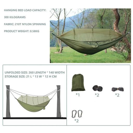 Camping Hanging Hammock Mosquito Net Bedding, Unfolded Size: 260x140cm - Army Green - 1