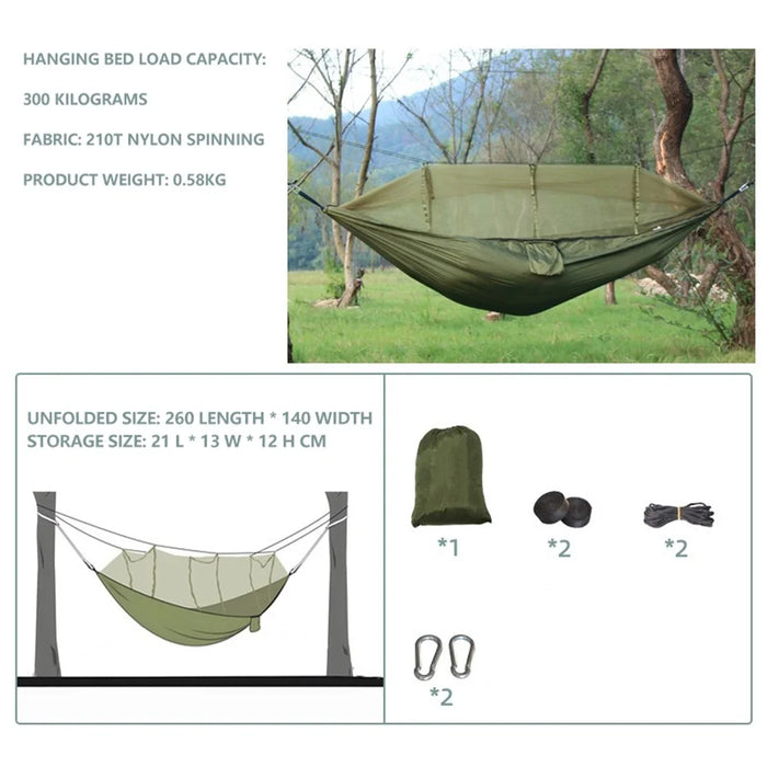 Camping Hanging Hammock Mosquito Net Bedding, Unfolded Size: 260x140cm - Army Green - 1
