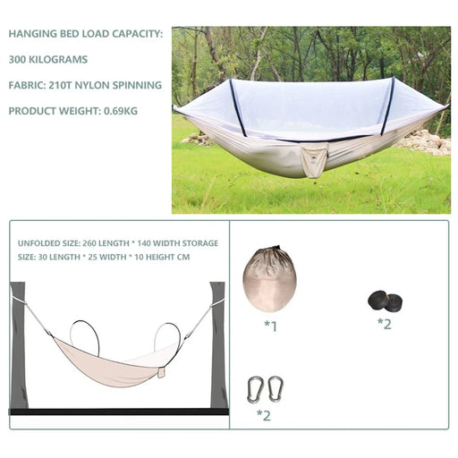 Camping Hammock Mosquito Net Hanging Bed for 2 People, Unfolded Size: 260x140cm - Khaki - 1