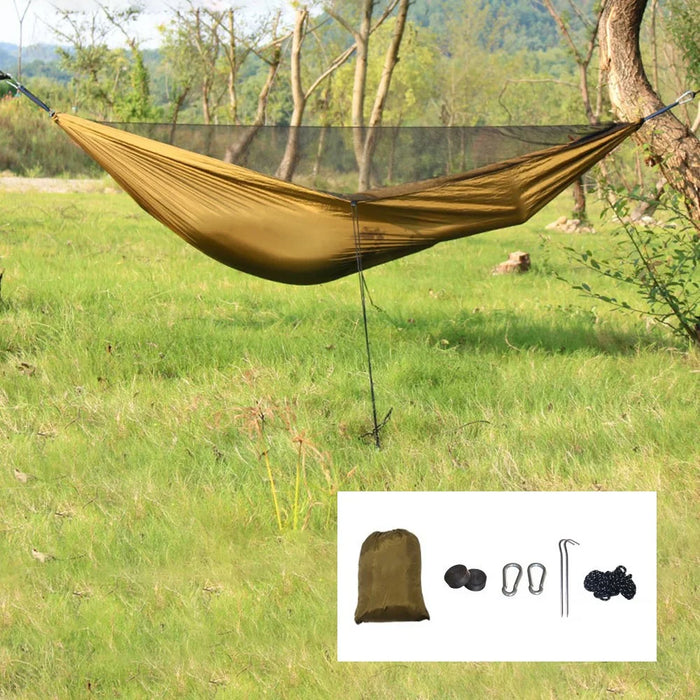 260x140cm Tree Hanging Hammock Camping Bedding with Mosquito Net - Camel - 1