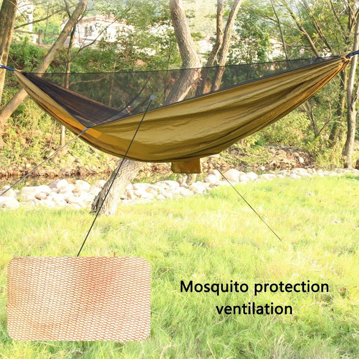 260x140cm Tree Hanging Hammock Camping Bedding with Mosquito Net - Camel - 2