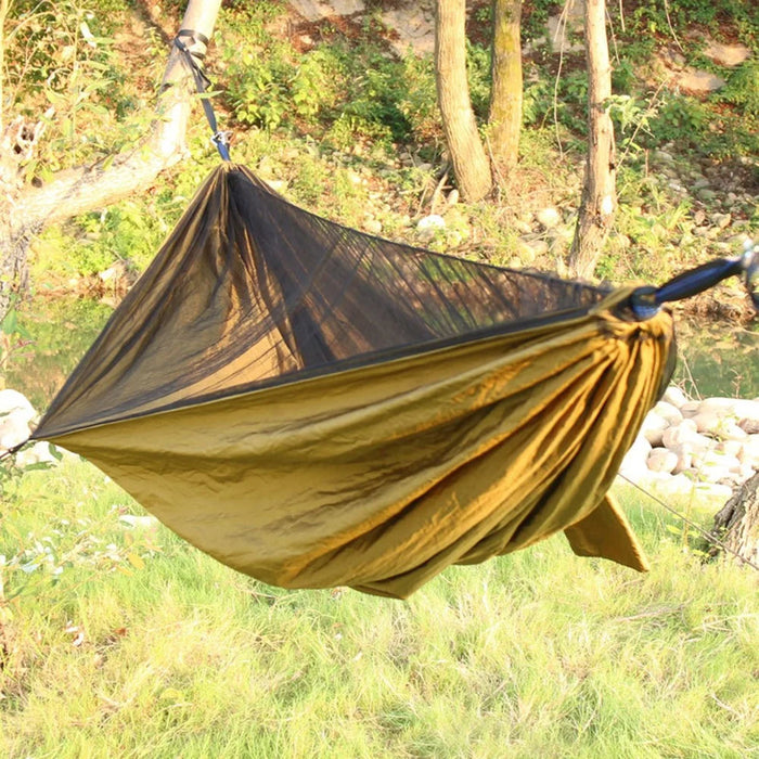 260x140cm Tree Hanging Hammock Camping Bedding with Mosquito Net - Camel - 3