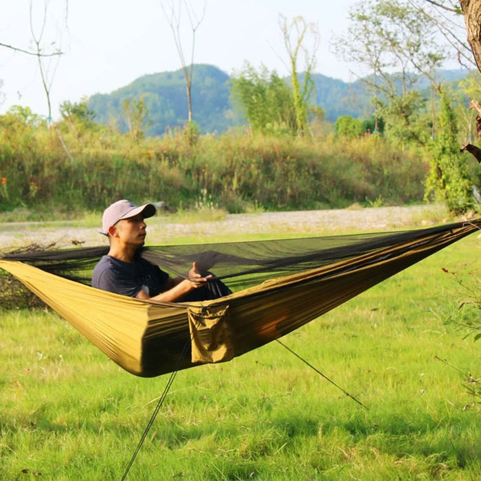 260x140cm Tree Hanging Hammock Camping Bedding with Mosquito Net - Camel - 4