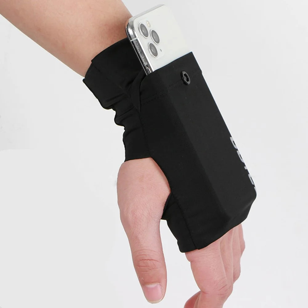 Outdoor Sports Phone Holder Glove Pouch Card Keys Storage Bag with Thumb Hole - Black S / Left Hand - 2