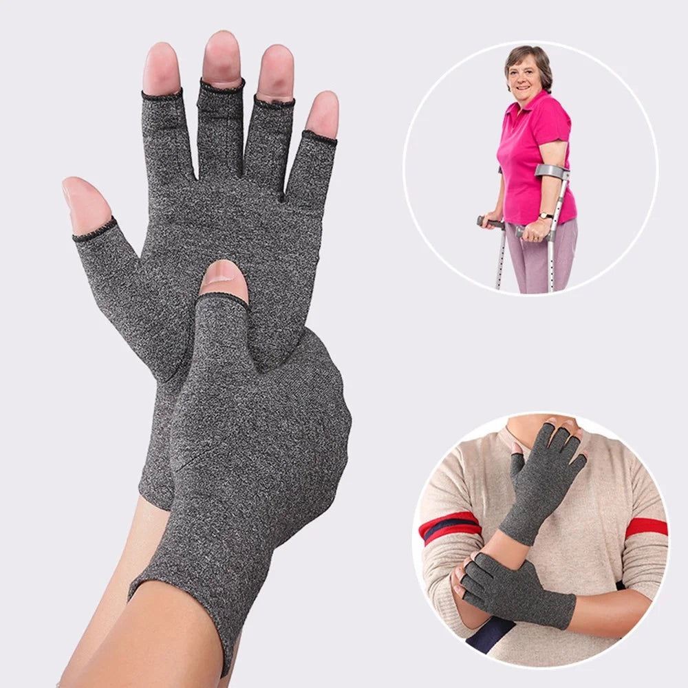 KYNCILOR A0045 One Pair Compression Arthritis Gloves Men's Women's Fingerless Gloves Hand Protector Gloves for Computer Typing and Daily Work Relieve Pain from Rheumatoid, RSI, Carpal Tunnel - M - 5
