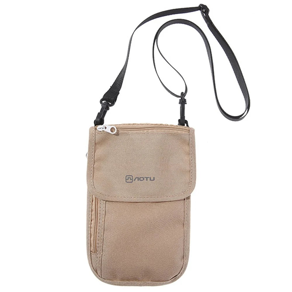 AOTU AT6938 Nylon Phone Passport Cards Storage Bag Outdoor Neck Hanging Crossbody Bag - Khaki - 1