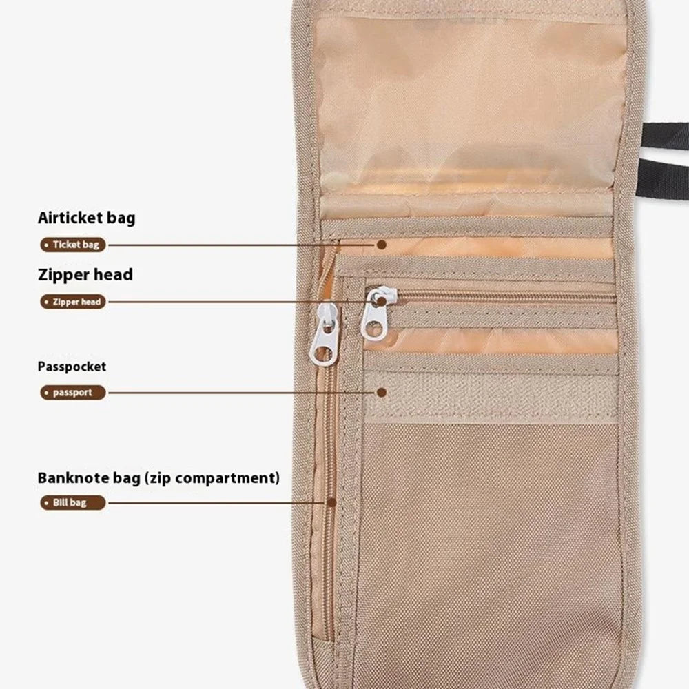 AOTU AT6938 Nylon Phone Passport Cards Storage Bag Outdoor Neck Hanging Crossbody Bag - Khaki - 2