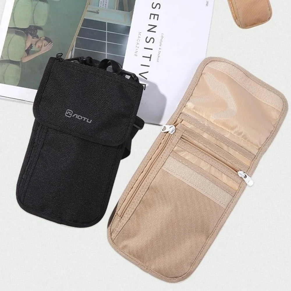 AOTU AT6938 Nylon Phone Passport Cards Storage Bag Outdoor Neck Hanging Crossbody Bag - Khaki - 5
