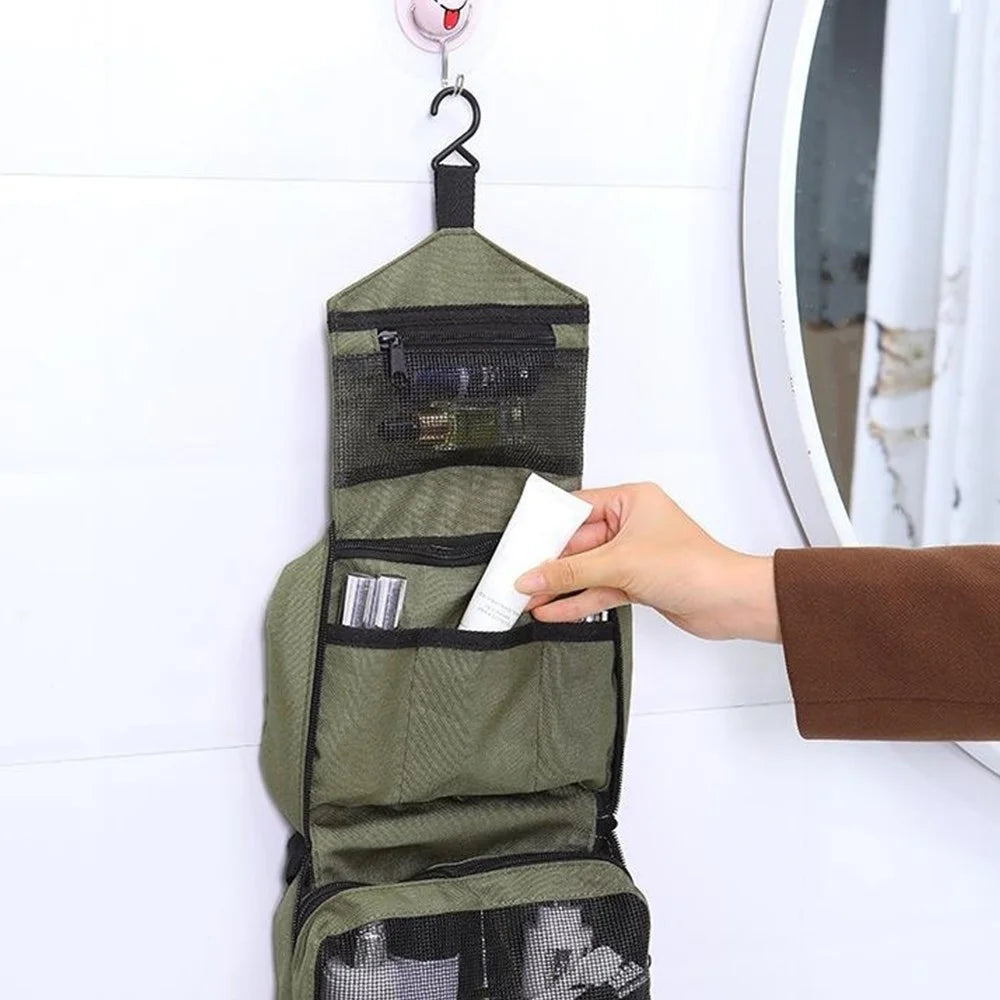 AOTU AT6903-2 Portable Oxford Cloth Travel Cosmetics Toiletries Storage Bag with Hanging Hook - Army Green - 4
