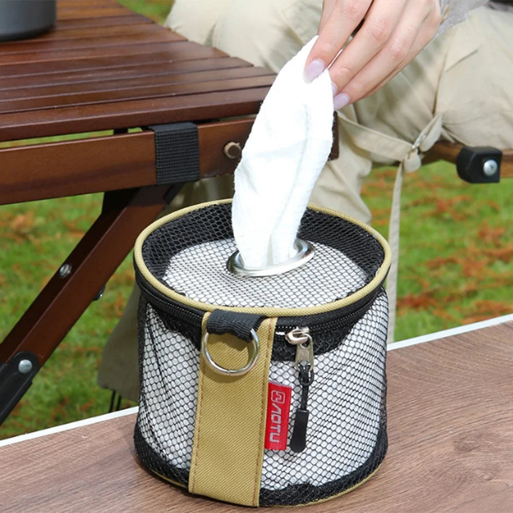 AOTU AT6948 Outdoor Camping Tissue Box Roll Paper Holder Mesh Storage Bag for Toilet Paper - Khaki - 2
