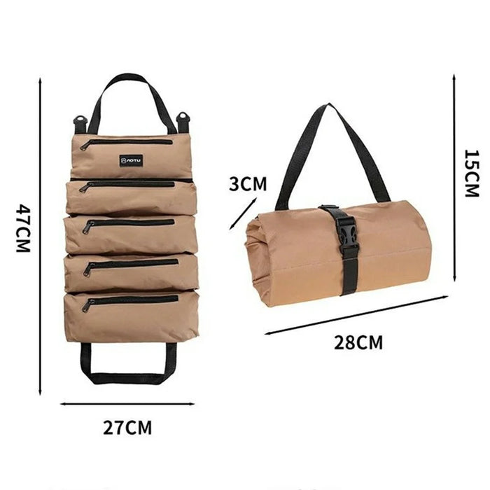 AOTU AT6944 Camping Tool Roll Bag Oxford Cloth Tools Organizer Roll Up Storage Pouch - Khaki - 7