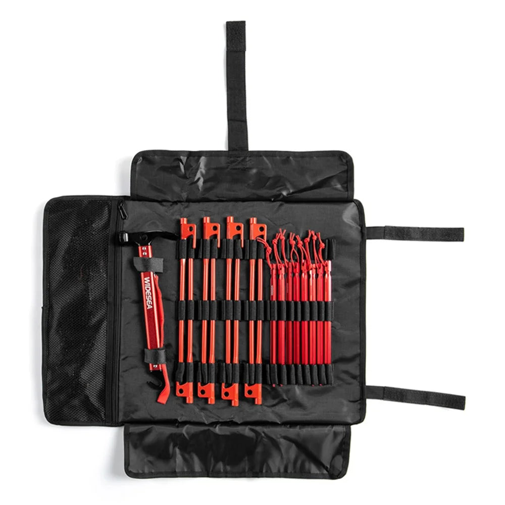 WIDESEA WSDD-S2 Outdoor Camping Tent Accessories Set Aluminum Alloy Hammer Ground Nail Wind Rope Storage Bag Kit - Red - 1