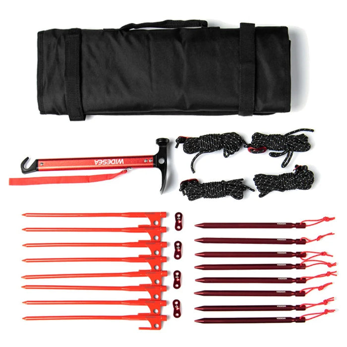 WIDESEA WSDD-S2 Outdoor Camping Tent Accessories Set Aluminum Alloy Hammer Ground Nail Wind Rope Storage Bag Kit - Red - 4