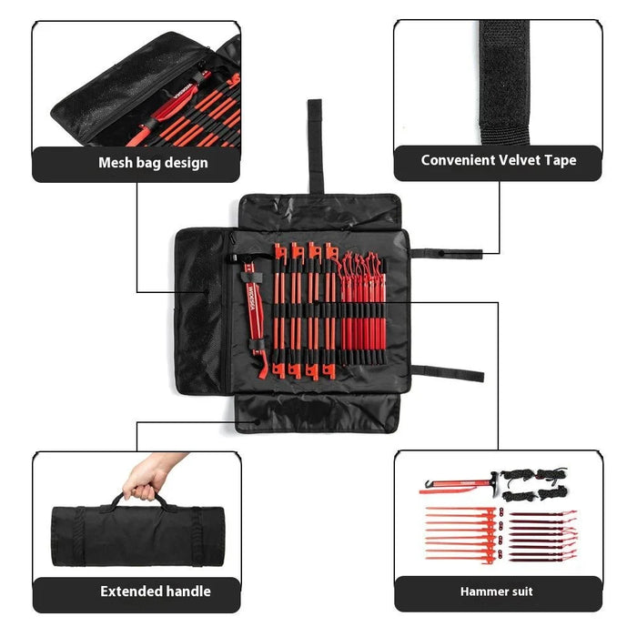 WIDESEA WSDD-S2 Outdoor Camping Tent Accessories Set Aluminum Alloy Hammer Ground Nail Wind Rope Storage Bag Kit - Red - 5