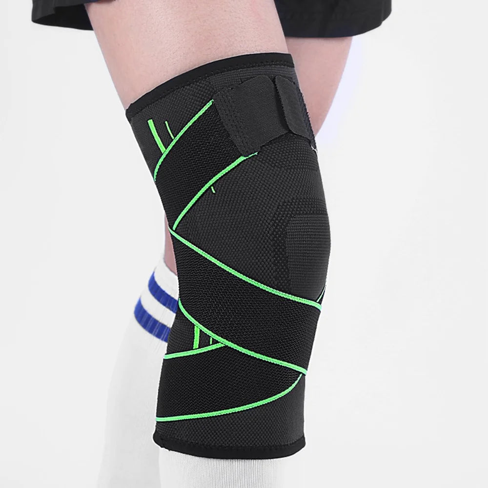 KYNCILOR AB028 1/Pc Non-slip Knee Support Brace for Running Hiking Basketball Joint Pain Relief Elastic Knee Protector Pads with Straps - Green/ S - 2