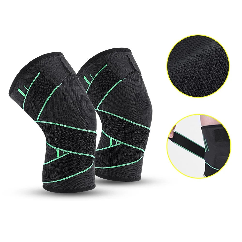 KYNCILOR AB028 1/Pc Non-slip Knee Support Brace for Running Hiking Basketball Joint Pain Relief Elastic Knee Protector Pads with Straps - Green/ S - 4
