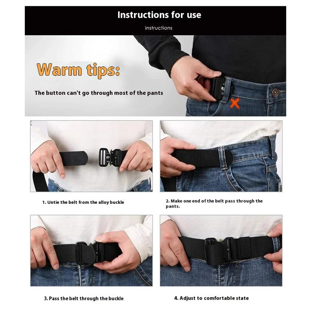 SN-P026 125cm Men's Outdoor Nylon Belt Webbing Work Belt with Alloy Buckle - Black - 5