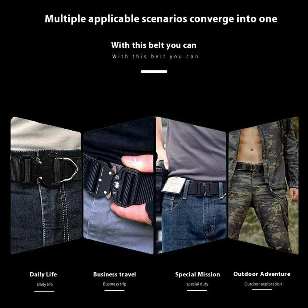 SN-P113 125x3.8cm Men's Nylon Web Tactical Belt Adjustable Work Belt with Zinc Alloy Buckle - Khaki - 2