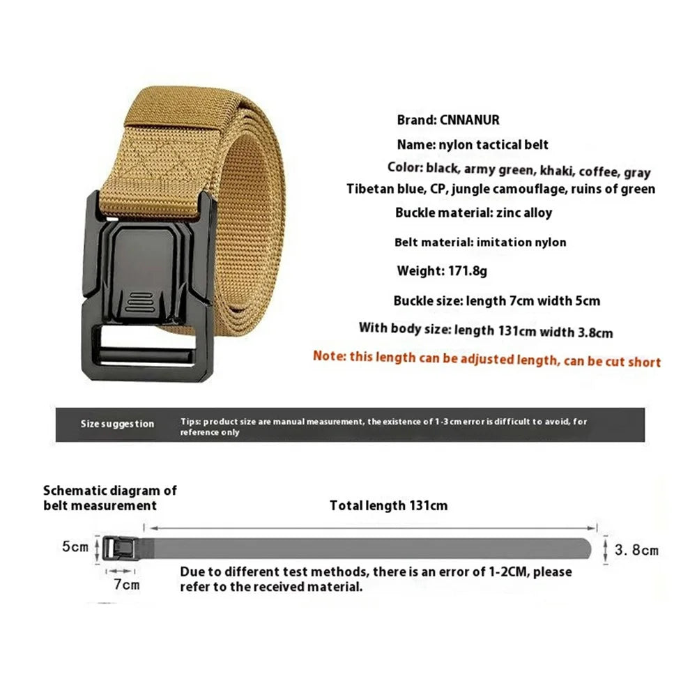 SN-P113 125x3.8cm Men's Nylon Web Tactical Belt Adjustable Work Belt with Zinc Alloy Buckle - Khaki - 5