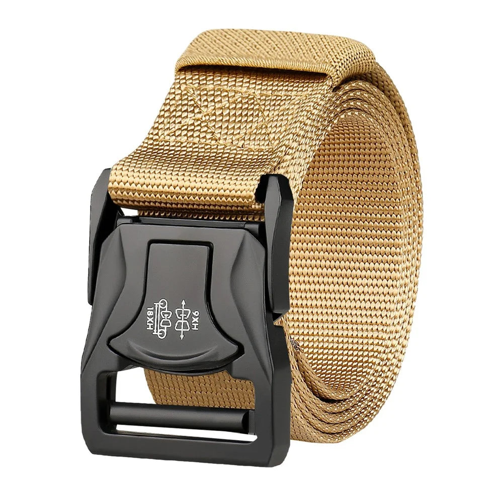 SN-P104 125x3.8cm Men's Nylon Webbing Belt Tactical Training Work Belt with Zinc Alloy Buckle - Khaki - 1
