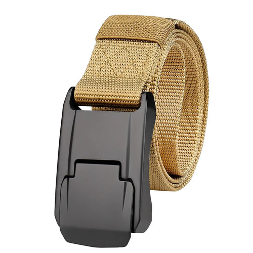 SN-P098 Men's Nylon Webbing Belt Wear-Resistant Work Belt with Auto-Locking Zinc Alloy Buckle - Khaki - 1