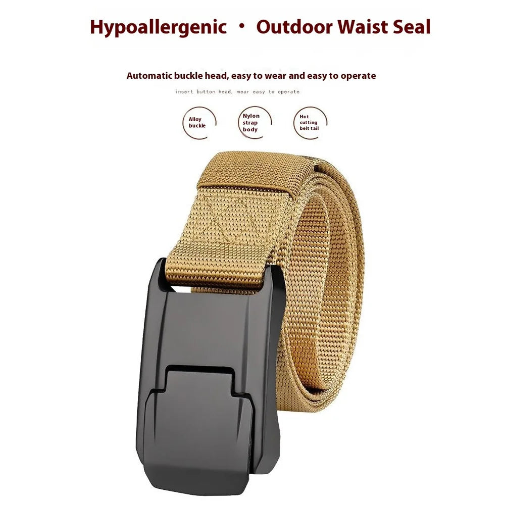 SN-P098 Men's Nylon Webbing Belt Wear-Resistant Work Belt with Auto-Locking Zinc Alloy Buckle - Khaki - 2