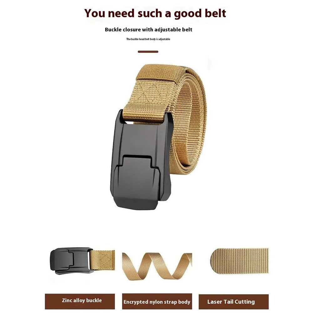 SN-P098 Men's Nylon Webbing Belt Wear-Resistant Work Belt with Auto-Locking Zinc Alloy Buckle - Khaki - 3