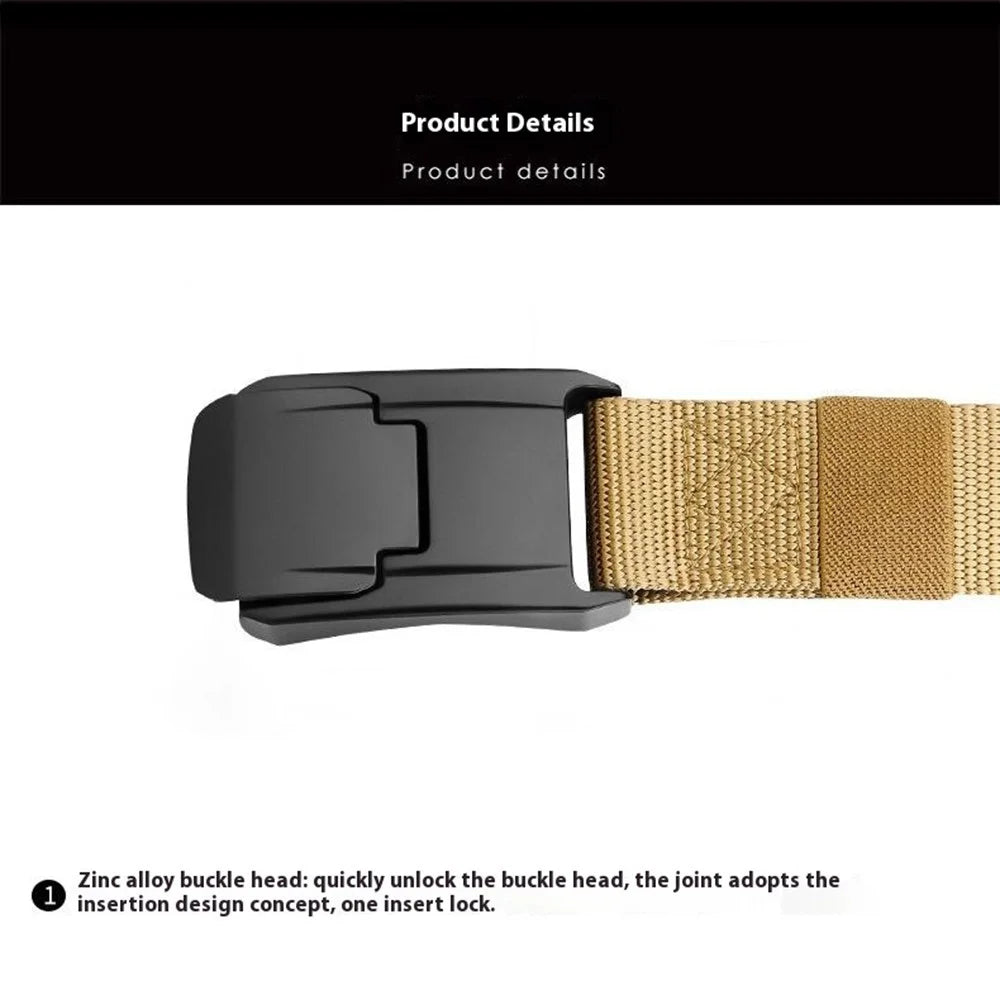 SN-P098 Men's Nylon Webbing Belt Wear-Resistant Work Belt with Auto-Locking Zinc Alloy Buckle - Khaki - 4