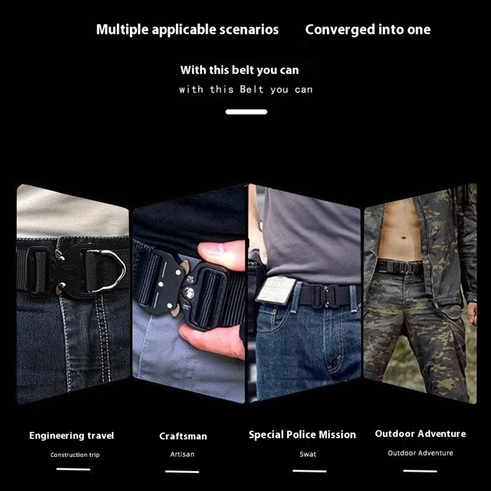 SN-P098 Men's Nylon Webbing Belt Wear-Resistant Work Belt with Auto-Locking Zinc Alloy Buckle - Khaki - 7