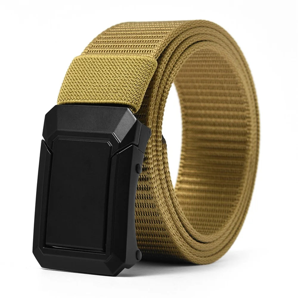 SN-P118 125cm Men Waist Belt Nylon Waistband with Zinc Alloy Buckle Bottle Opener - Khaki - 1