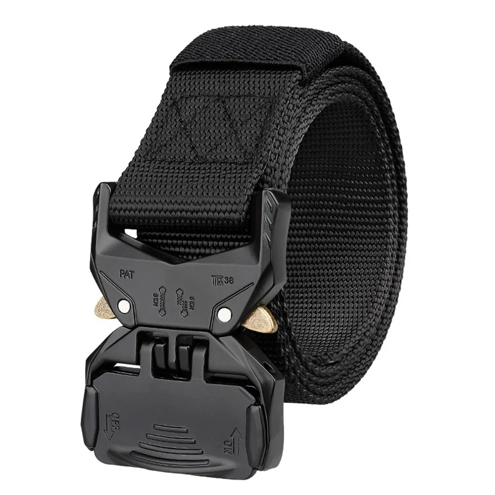 SN-P099 125x3.8cm Men's Nylon Web Tactical Belt Outdoor Work Belt with Zinc Alloy Buckle - Black - 1