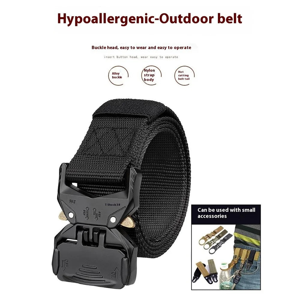 SN-P099 125x3.8cm Men's Nylon Web Tactical Belt Outdoor Work Belt with Zinc Alloy Buckle - Black - 2