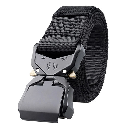 SN-P025-1 Aluminum Alloy Buckle Men Tactical Waist Belt Casual Nylon Waistband - Black - 1