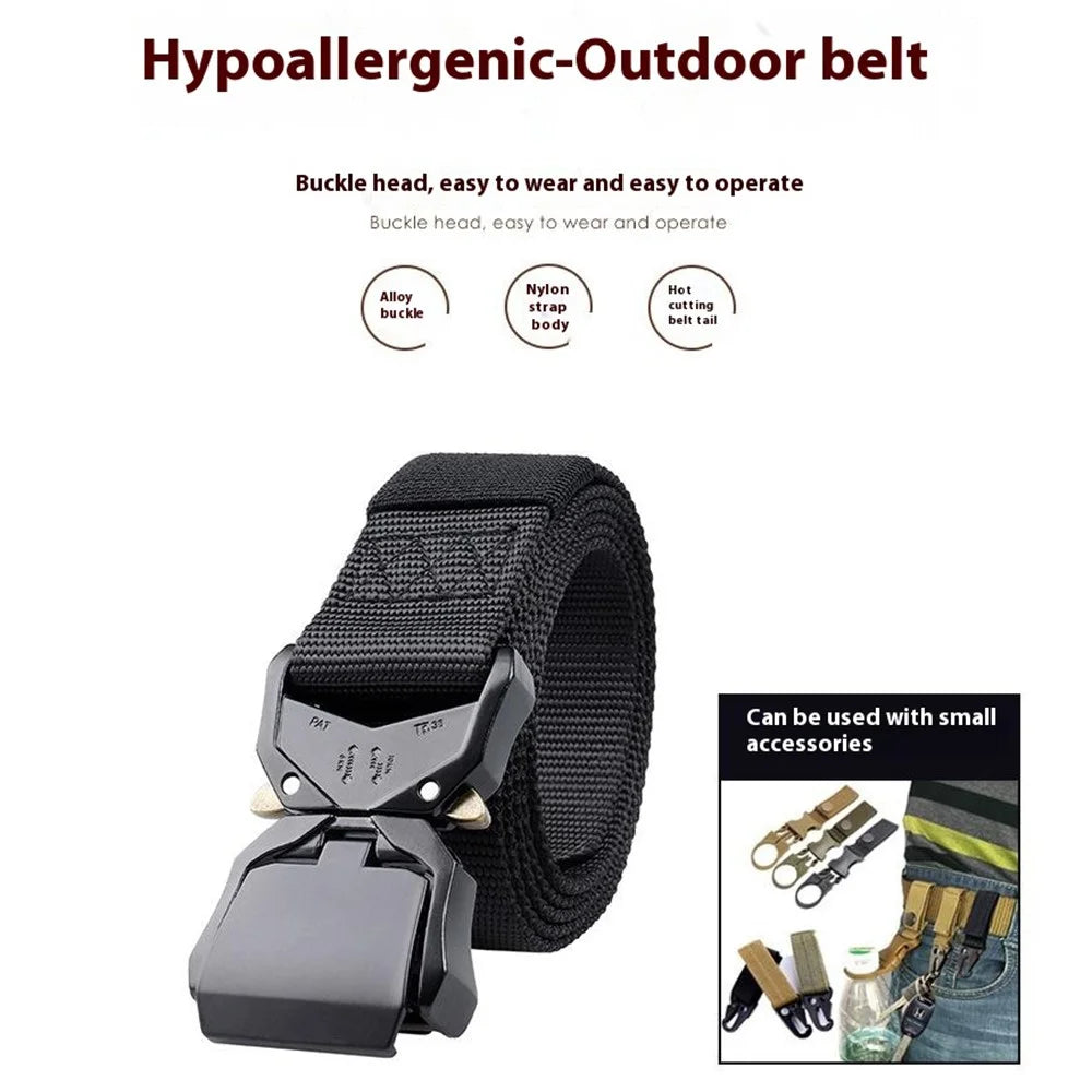 SN-P025-1 Aluminum Alloy Buckle Men Tactical Waist Belt Casual Nylon Waistband - Black - 2