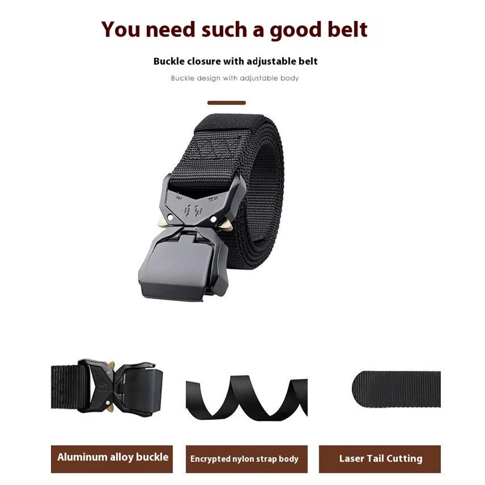 SN-P025-1 Aluminum Alloy Buckle Men Tactical Waist Belt Casual Nylon Waistband - Black - 4