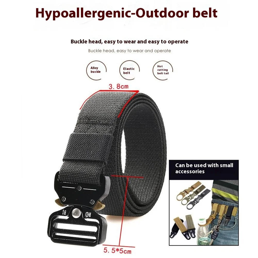 SN-E002 Outdoor Tactical Belt for Men 3.8cm Imitation Nylon Elastic Waistband with Quick Release Buckle, Length: 125cm - Black - 2
