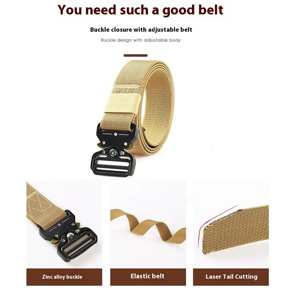 SN-E002 Outdoor Tactical Belt for Men 3.8cm Imitation Nylon Elastic Waistband with Quick Release Buckle, Length: 125cm - Black - 3
