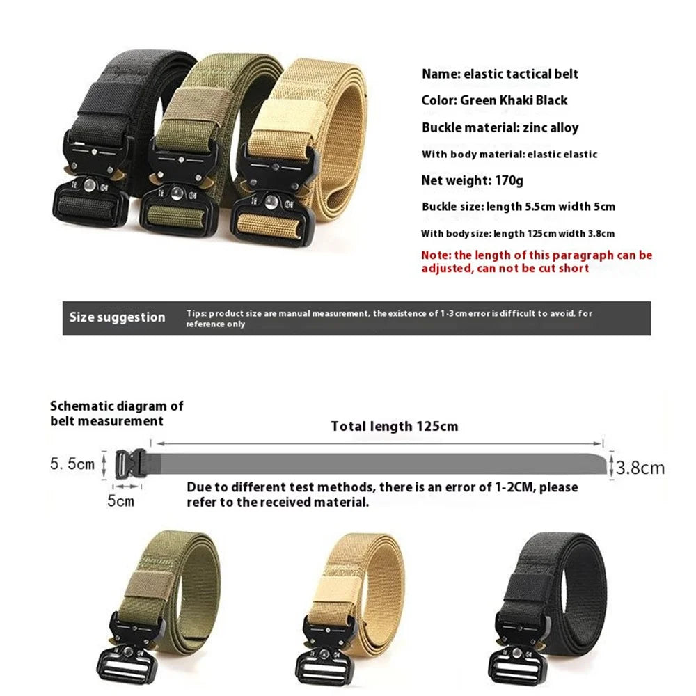 SN-E002 Outdoor Tactical Belt for Men 3.8cm Imitation Nylon Elastic Waistband with Quick Release Buckle, Length: 125cm - Black - 4
