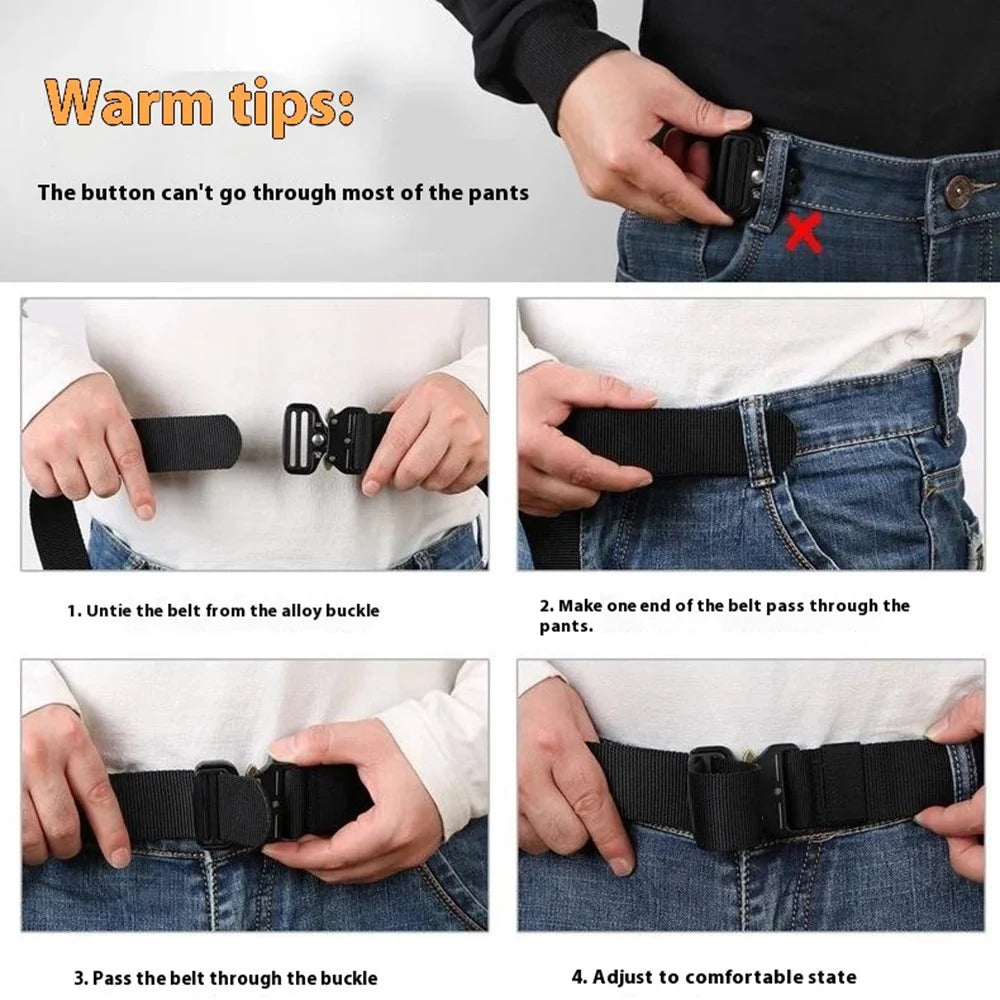 SN-E002 Outdoor Tactical Belt for Men 3.8cm Imitation Nylon Elastic Waistband with Quick Release Buckle, Length: 125cm - Black - 5