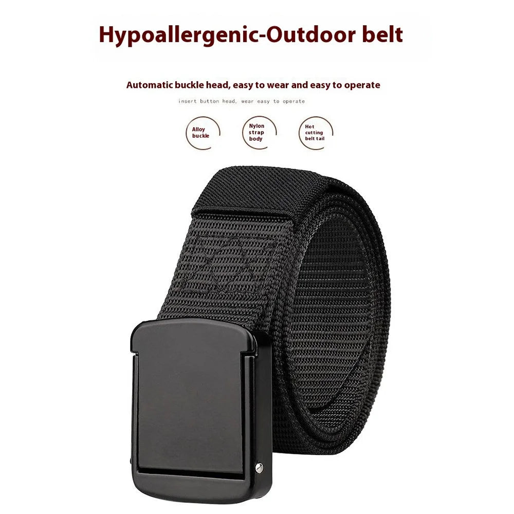 SN-P101 125cm Imitation Nylon Tactical Belt Men Waistband with Zinc Alloy Automatic Buckle - Black - 2