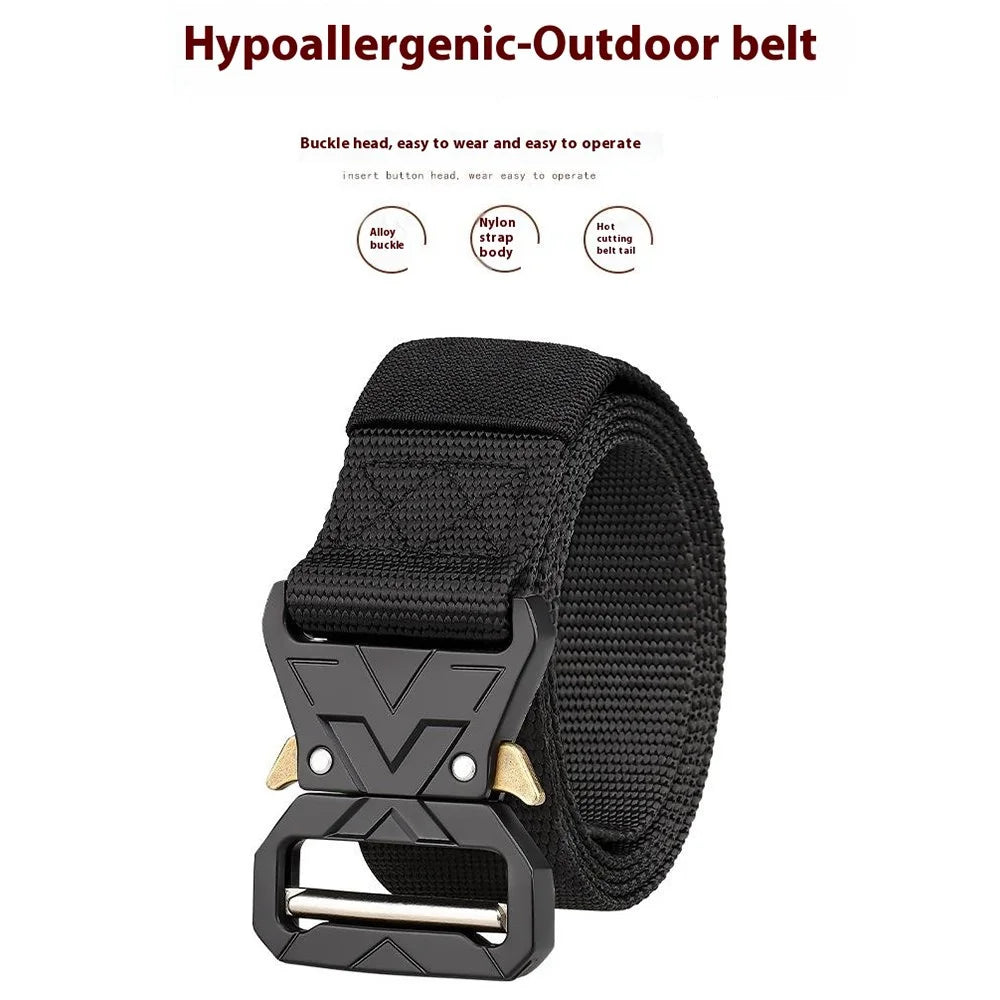 SN-P016 3.8cm Quick Release Men Tactical Belt Imitation Nylon Elastic Waistband, Length: 125cm - Black - 2