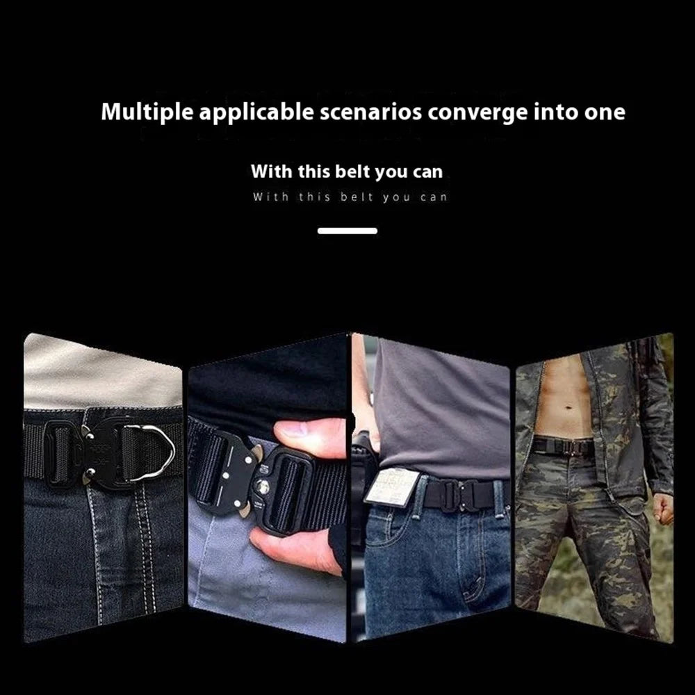 SN-P016 3.8cm Quick Release Men Tactical Belt Imitation Nylon Elastic Waistband, Length: 125cm - Black - 3