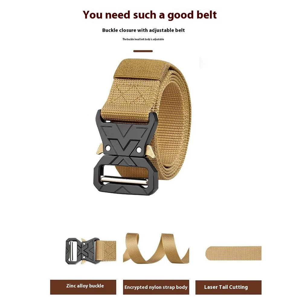 SN-P016 3.8cm Quick Release Men Tactical Belt Imitation Nylon Elastic Waistband, Length: 125cm - Black - 4