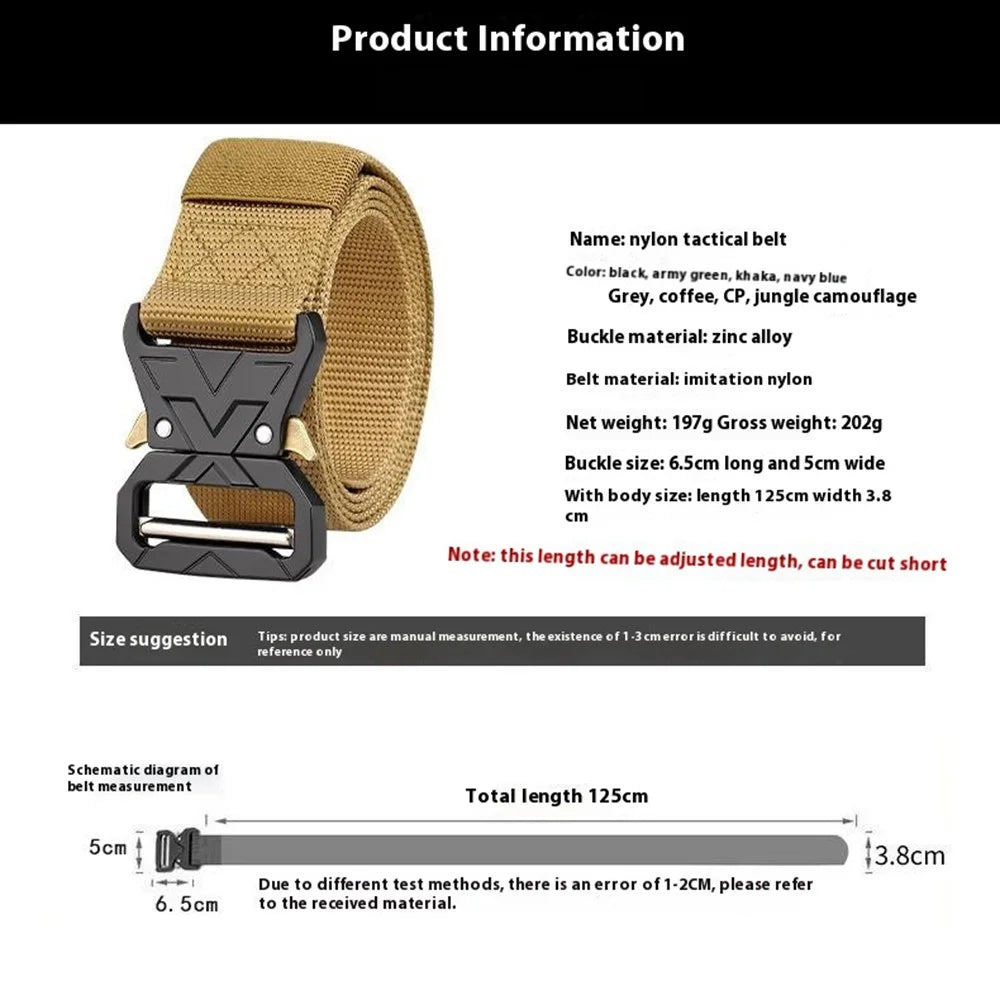 SN-P016 3.8cm Quick Release Men Tactical Belt Imitation Nylon Elastic Waistband, Length: 125cm - Black - 5