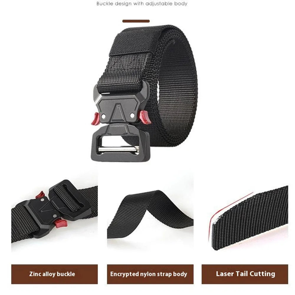 SN-P008 3.8cm Tactical Men Nylon Belt Military Waistband with Quick Release Buckle, Length: 125cm - Black - 3