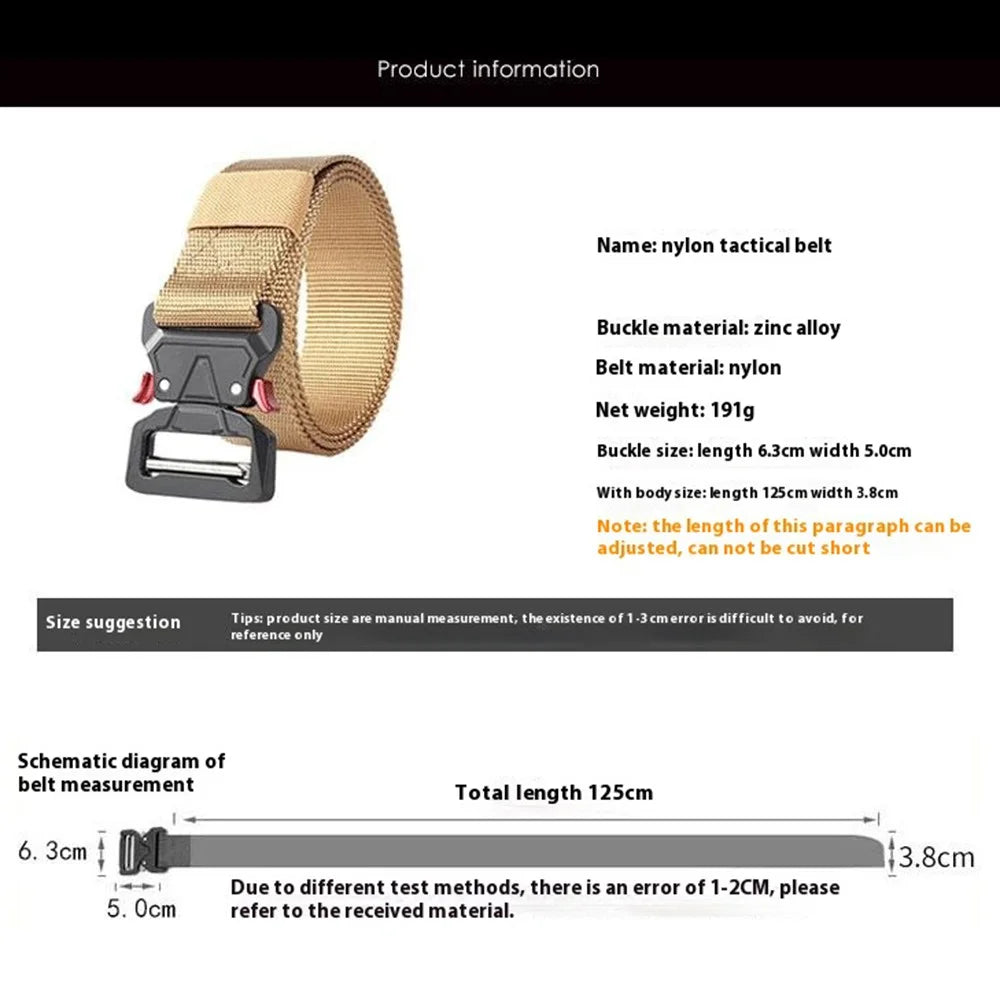 SN-P008 3.8cm Tactical Men Nylon Belt Military Waistband with Quick Release Buckle, Length: 125cm - Black - 6