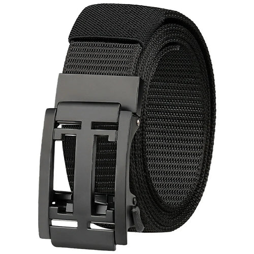 SN-P105 3.4cm Outdoor Men Waistband Imitation Nylon Tactical Belt with Zinc Alloy Automatic Buckle, Length: 125cm - Black - 1