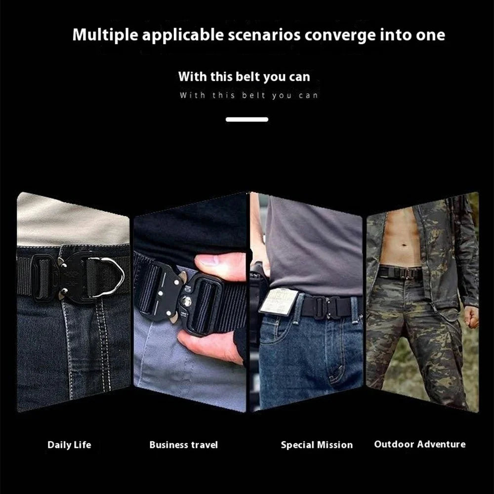 SN-P105 3.4cm Outdoor Men Waistband Imitation Nylon Tactical Belt with Zinc Alloy Automatic Buckle, Length: 125cm - Black - 2