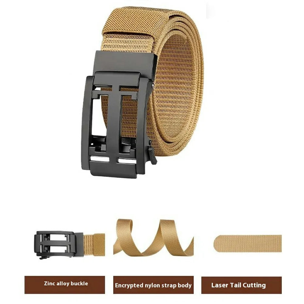 SN-P105 3.4cm Outdoor Men Waistband Imitation Nylon Tactical Belt with Zinc Alloy Automatic Buckle, Length: 125cm - Black - 3